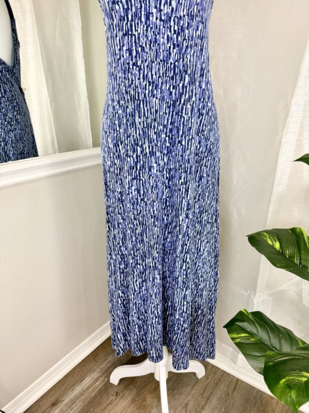 Donna Karan Sleepwear Blue Abstract Print Maxi Lounge Dress Pockets Women's L - Picture 8 of 16
